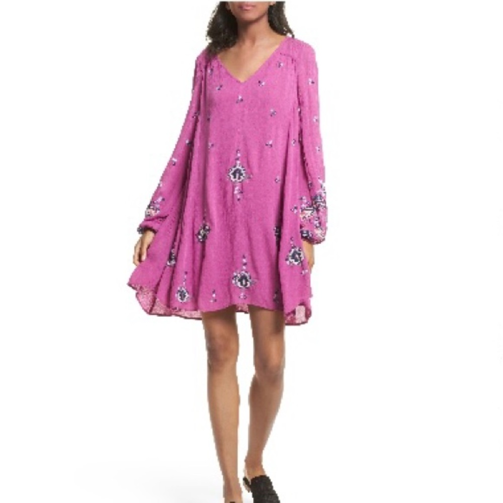 Free People Embroidered Lilac Minidress